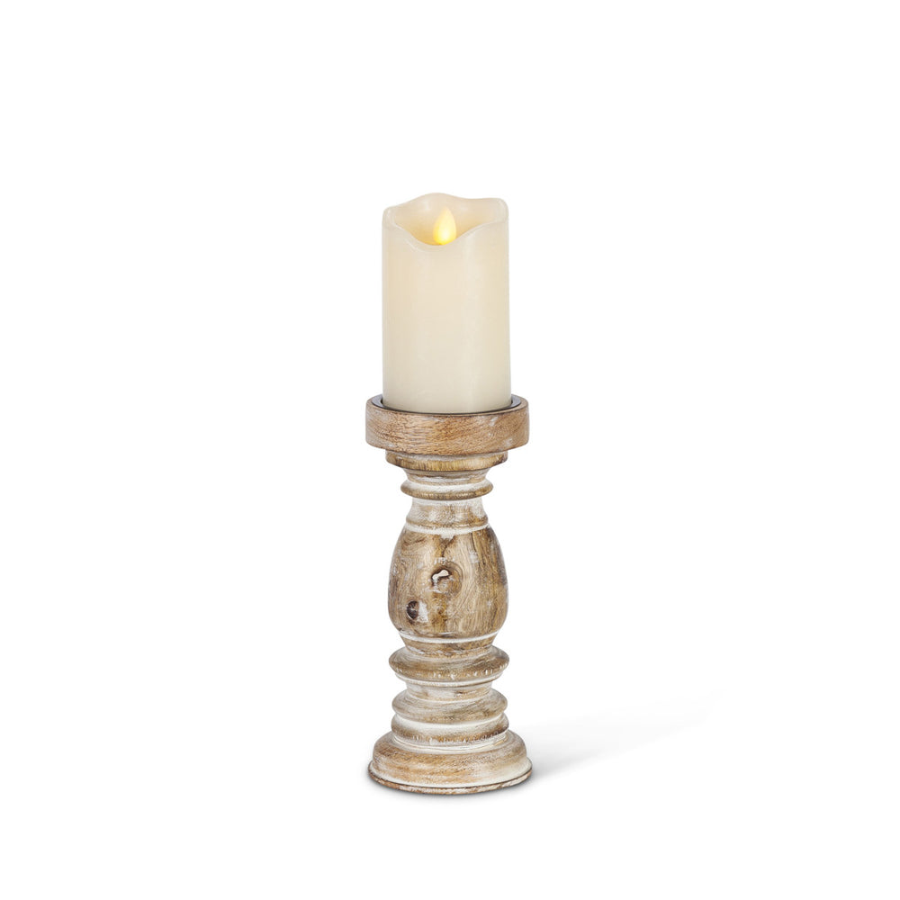 Estelle Wood Pillar Candle Holder, 9"