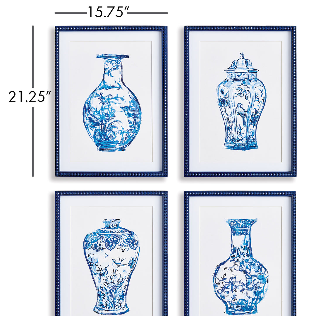 Ornamental Urns In Blue, Set Of 4