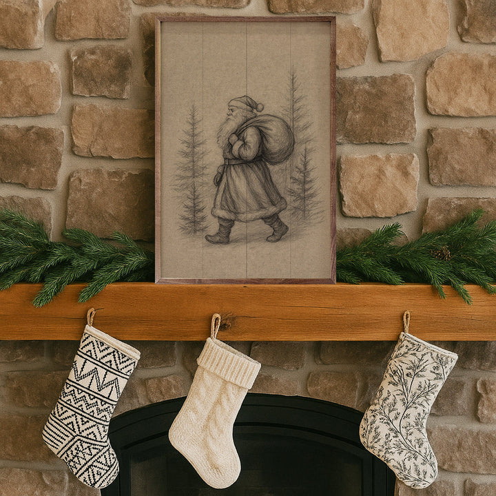 Saint Nick Walking Through Pines