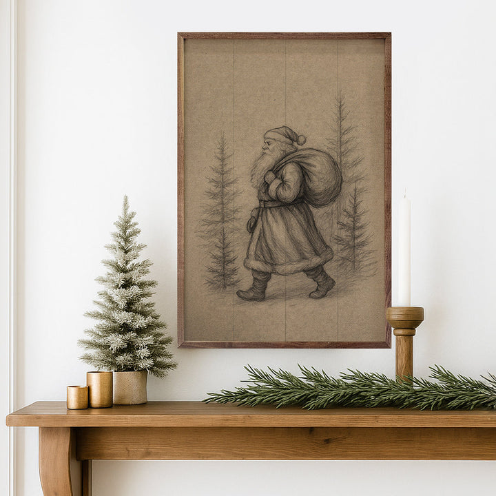Saint Nick Walking Through Pines