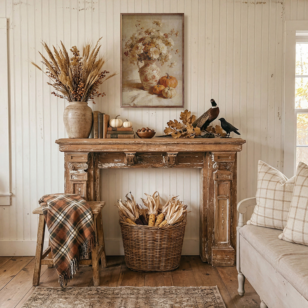 Soft Autumn Floral And Pumpkin Still Life