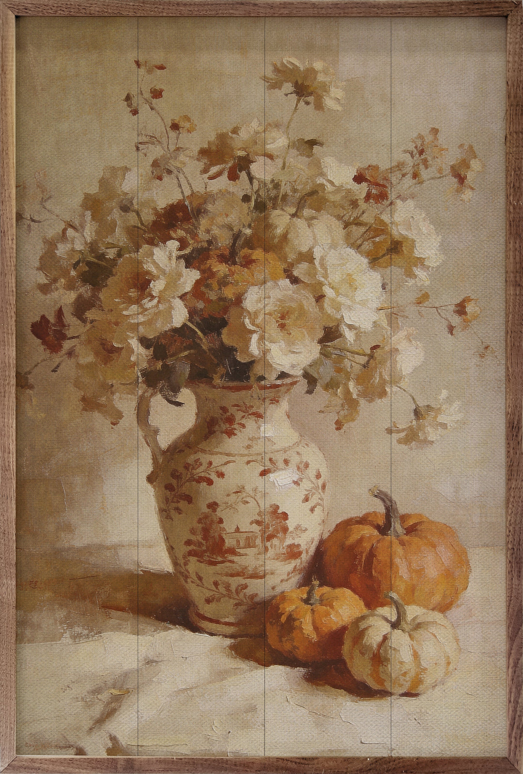Soft Autumn Floral And Pumpkin Still Life