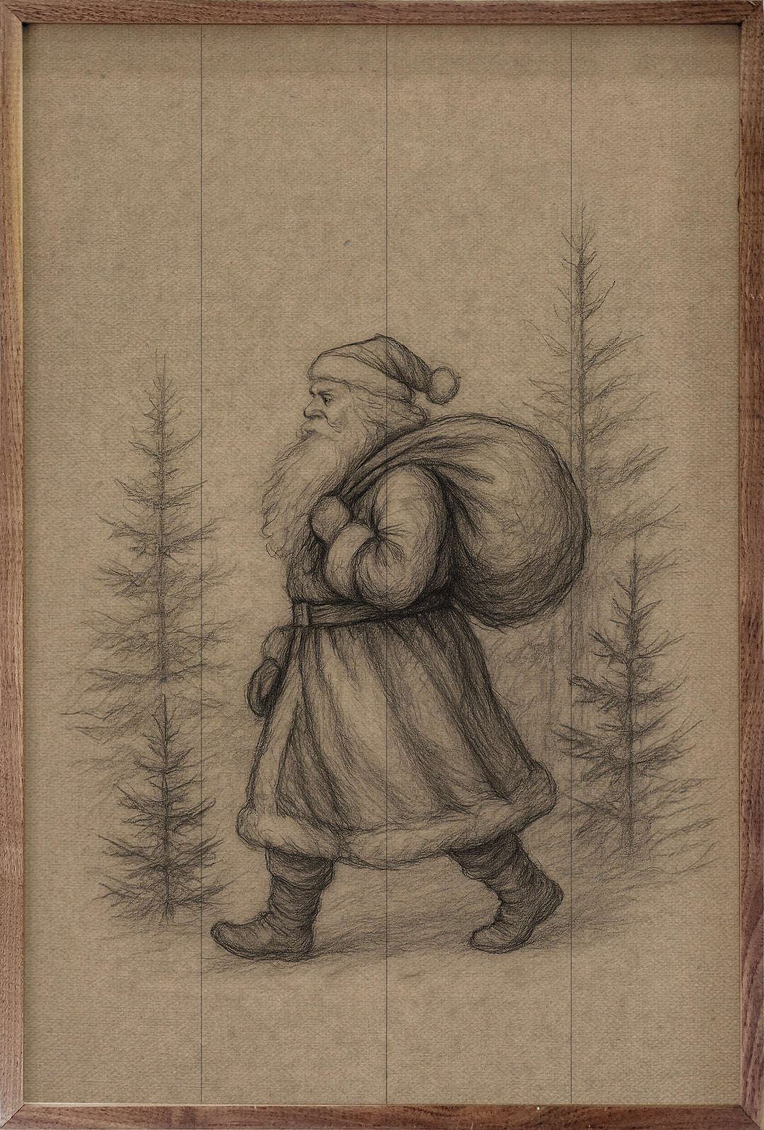 Saint Nick Walking Through Pines