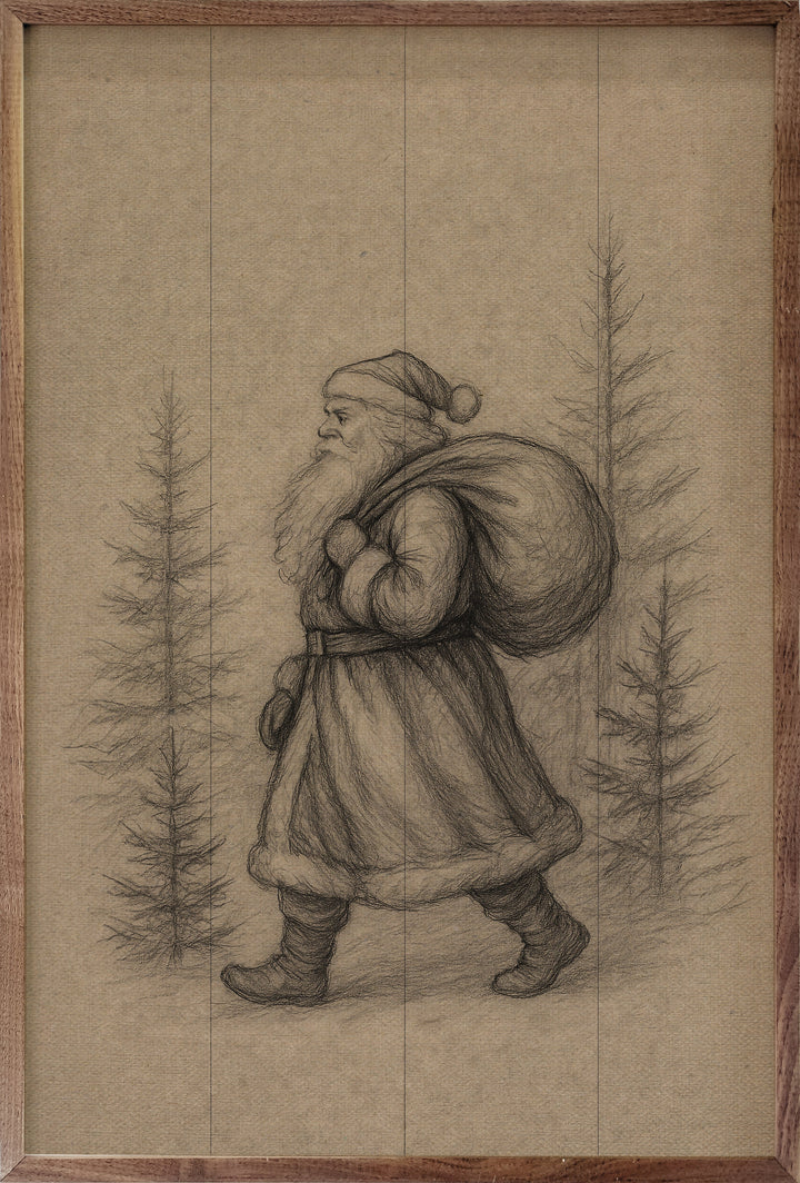 Saint Nick Walking Through Pines