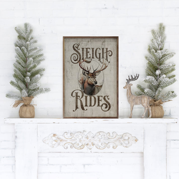 Sleigh Rides Reindeer Classic Whitewash