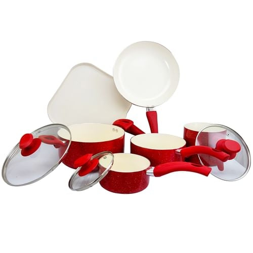 Oster Cocina San Jacinto Aluminum Cookware Set in Red Speckled Finish,