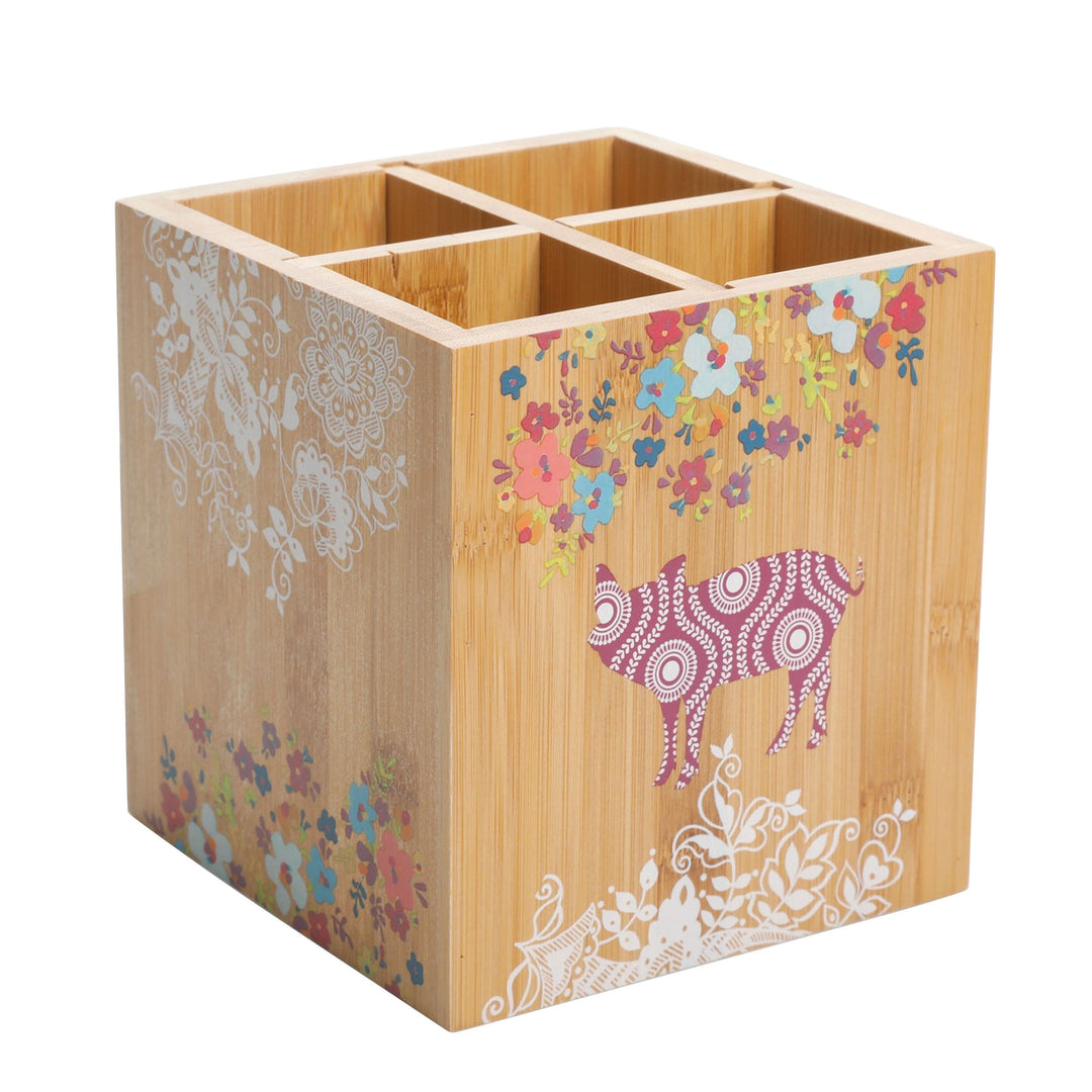 Gibson Urban Market 5.5 Inch Square Bamboo Utensil Holder in Animal