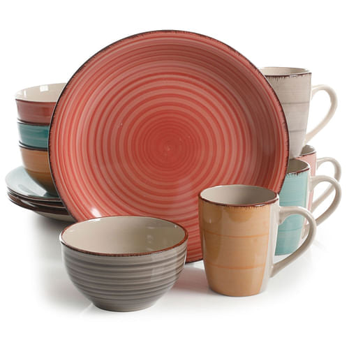 Gibson Home 12 Piece Pastel Stoneware Dinnerware Set in Assorted