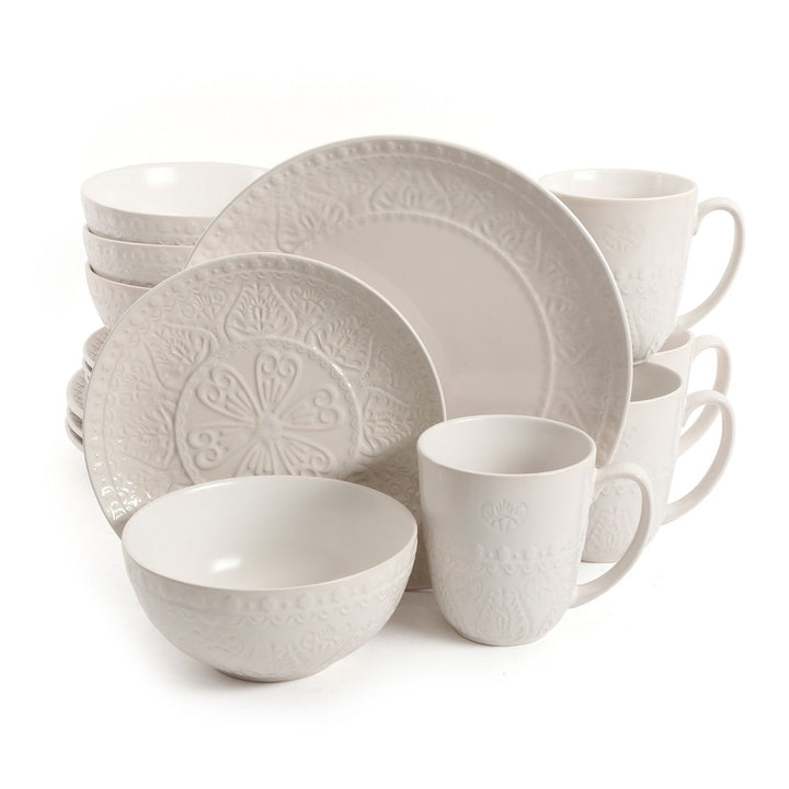 Gibson Elite Milanto 16 Piece Stoneware Dinnerware Set in Cream,