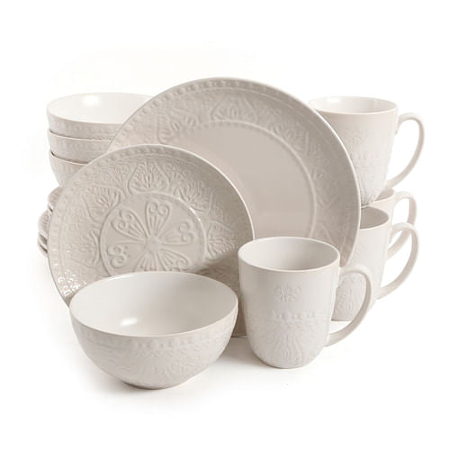 Gibson Elite Milanto 16 Piece Stoneware Dinnerware Set in Cream,