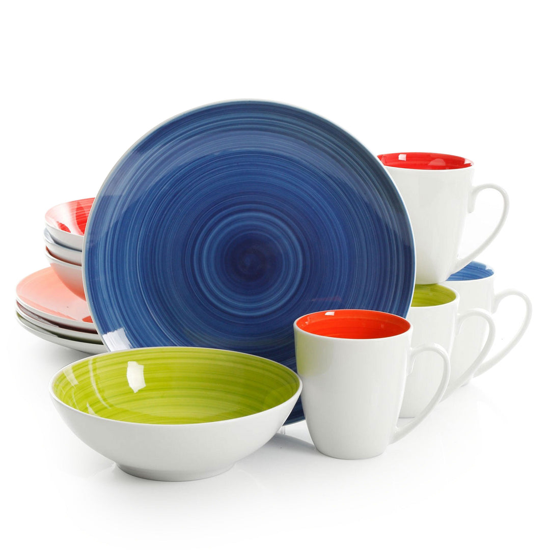 Gibson Crenshaw 12 Piece Round Ceramic Dinnerware Set in Assorted