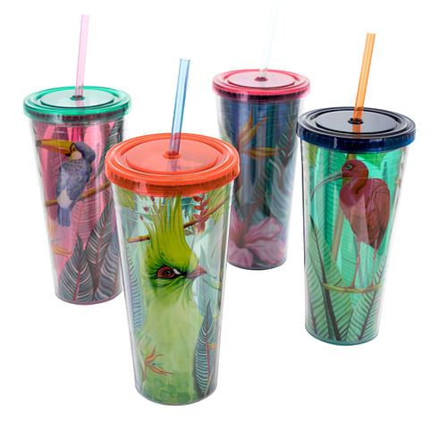 Gibson Home Tropical Bird 4 Piece 23.6 Ounce Double Wall Tumbler Set