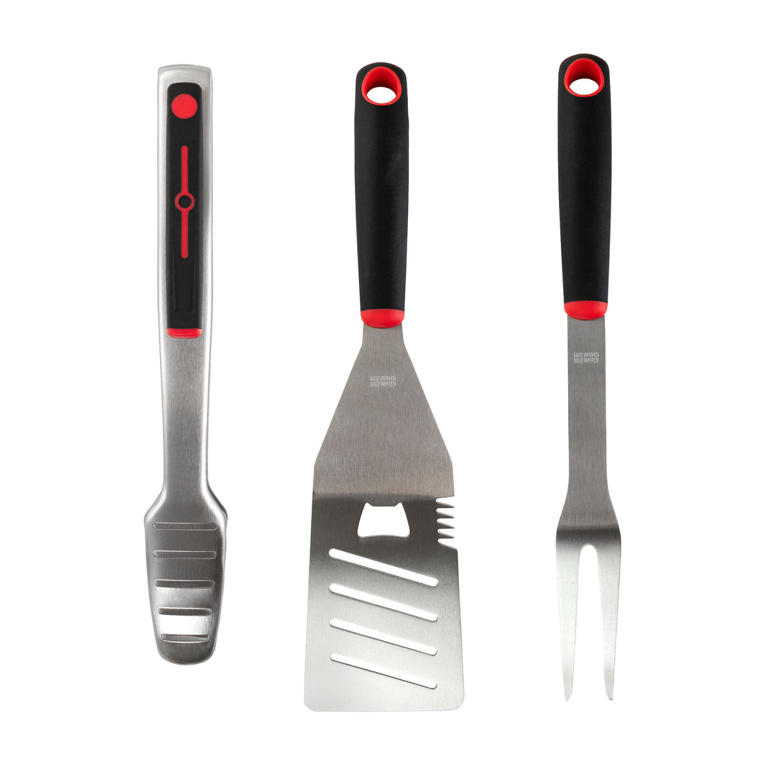Gibson Home Huckleberry 3 Piece Stainless Steel BBQ Tool Set in Black