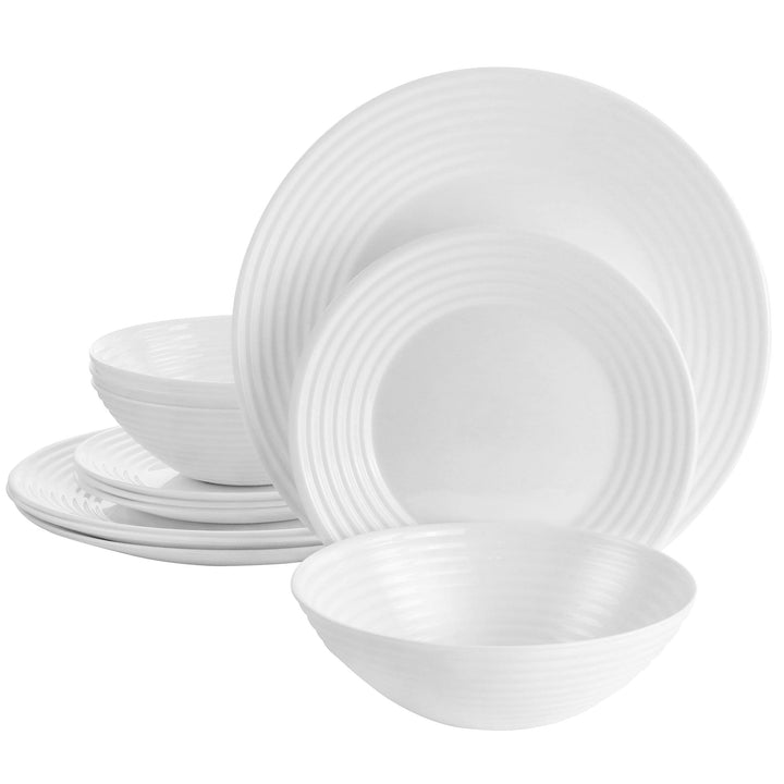 Gibson Ultra Patio 12 Piece Tempered Opal Glass Dinnerware Set in