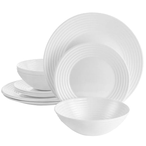 Gibson Ultra Patio 12 Piece Tempered Opal Glass Dinnerware Set in