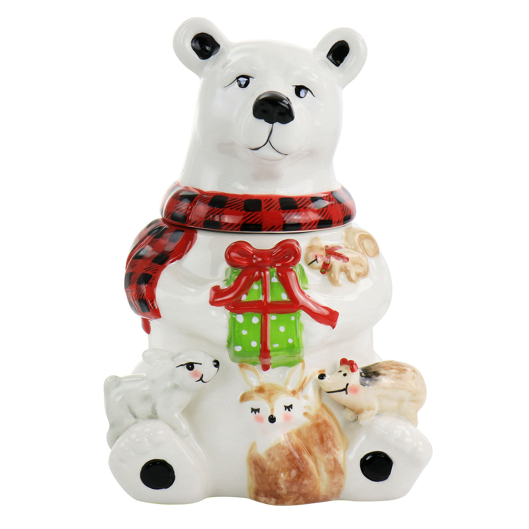 Gibson Home Polar Friend Durastone 8.5in  Holiday Cookie Jar in White