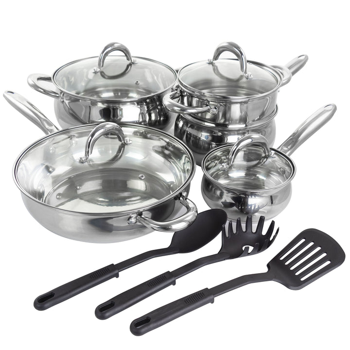 Gibson Home Ancona 12 Piece Stainless Steel Belly Shaped Cookware Set