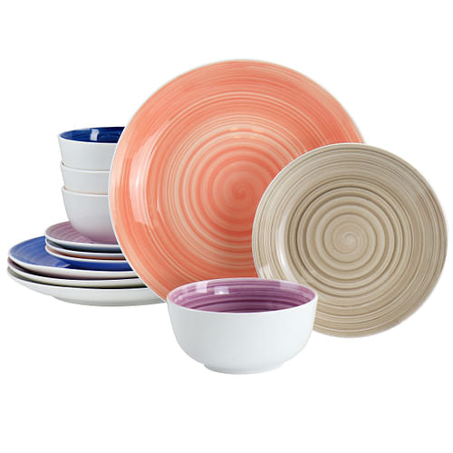 Gibson Home Color Vibes Fine Ceramic 12 Piece Dinnerware Set in