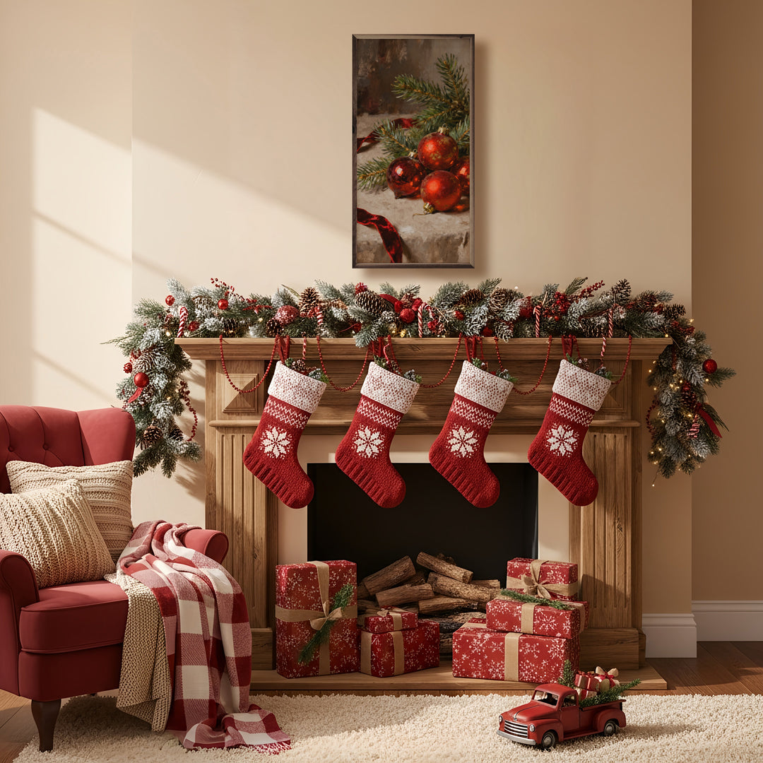 Ornaments Red With Red Ribbon