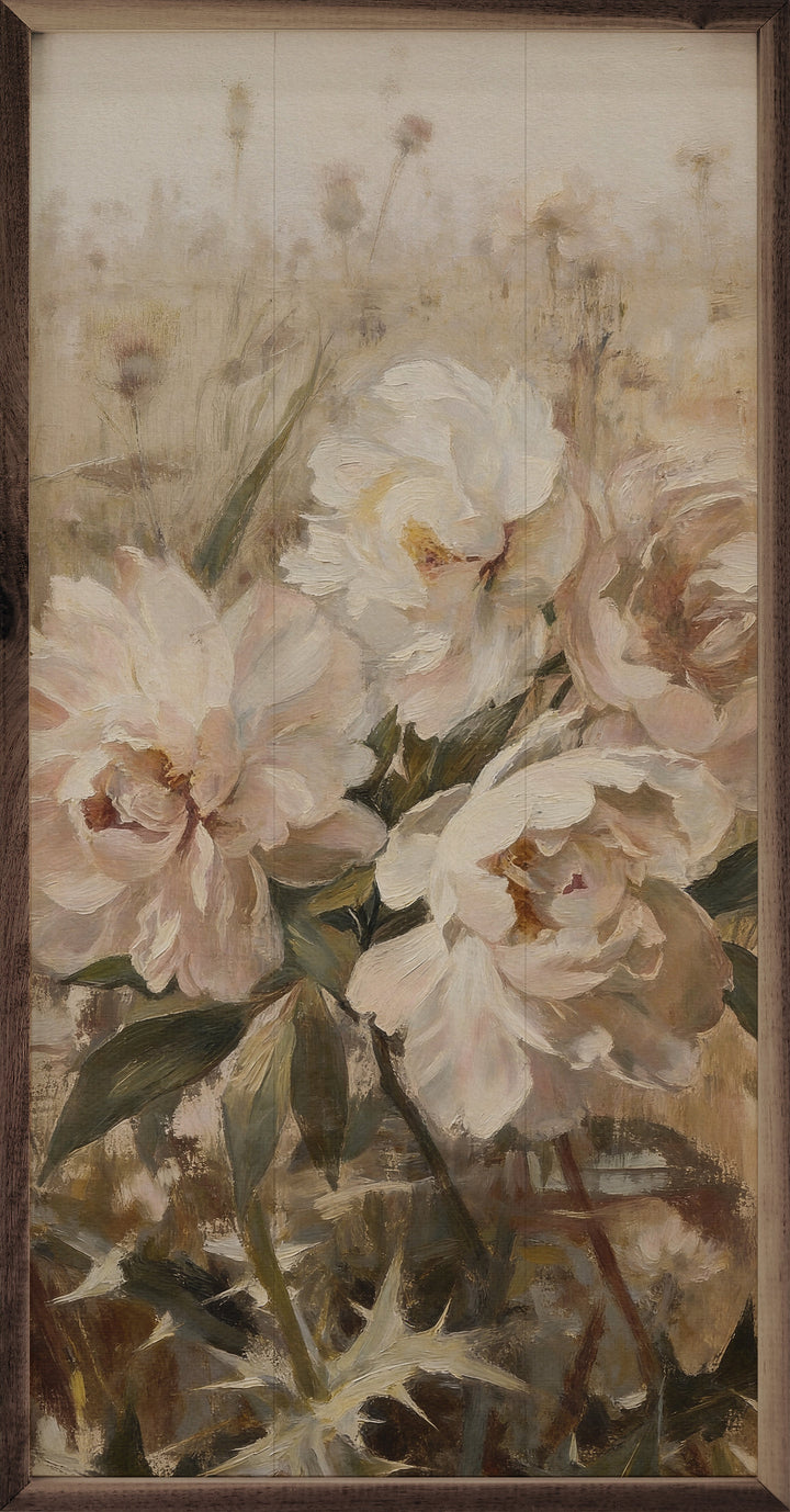 Soft Meadow Peonies Among Thistles