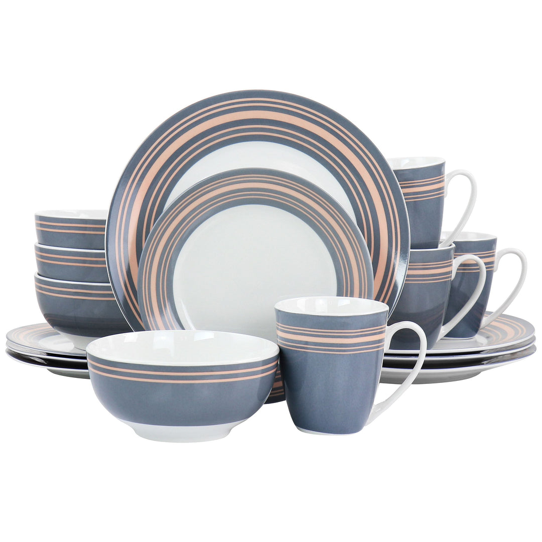 Gibson Home Silver Wind 16 Piece Fine Ceramic Dinnerware Set in Grey