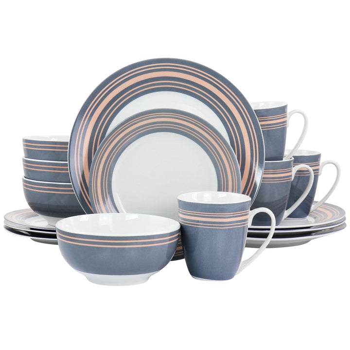 Gibson Home Silver Wind 16 Piece Fine Ceramic Dinnerware Set in Grey