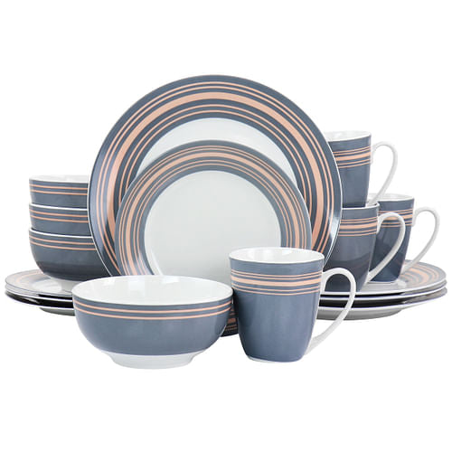 Gibson Home Silver Wind 16 Piece Fine Ceramic Dinnerware Set in Grey