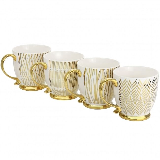 Gibson Home Gold Finch 4 Piece 16.7oz Electroplated Fine Ceramic Mug