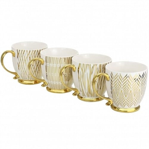 Gibson Home Gold Finch 4 Piece 16.7oz Electroplated Fine Ceramic Mug