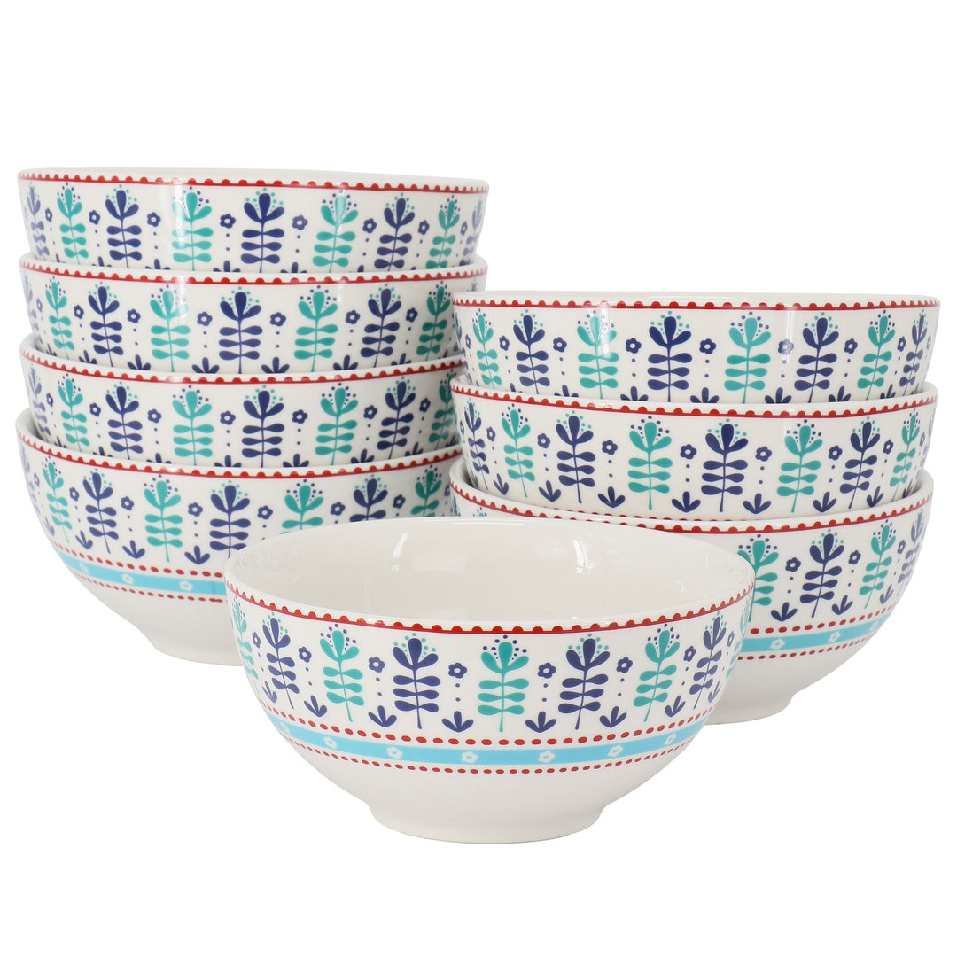 Gibson Home Village Vines Floral 8 Piece 6 Inch Fine Ceramic Bowl Set