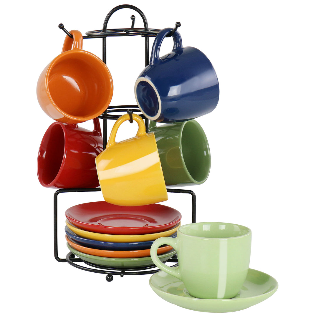 Gibson Home Color Cafe 13 Piece Espresso Mug and Saucer Set with Metal