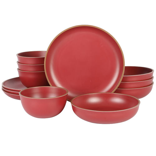 Gibson Home Rockabye 12 Piece Double Bowl Malemine Dinnerware Set in
