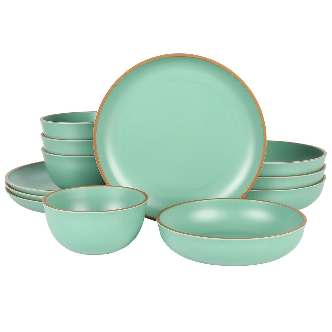Gibson Home Rockabye 12 Piece Double Bowl Melamine Dinnerware Set in