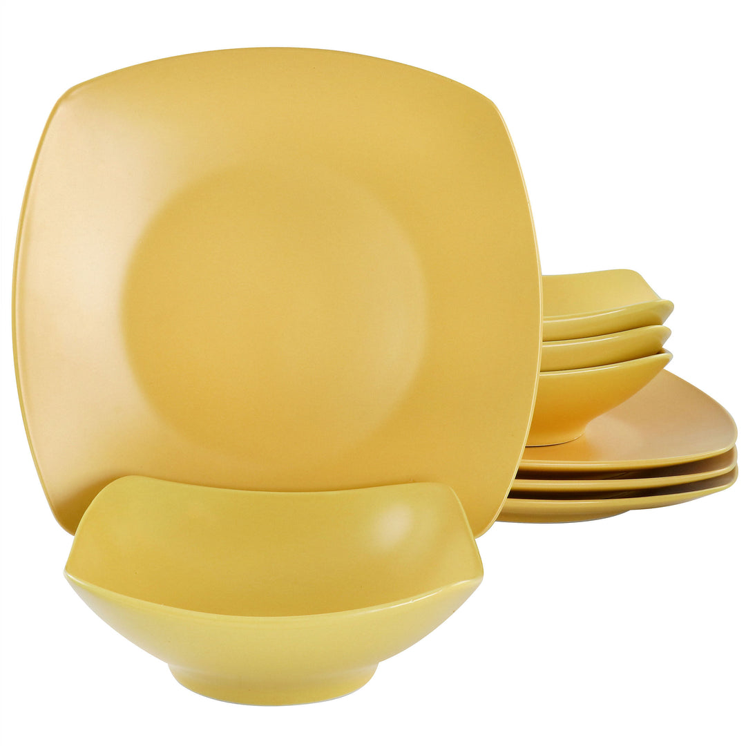 Gibson Home 8 Piece Square Stoneware Dinnerware Set in Matte Yellow