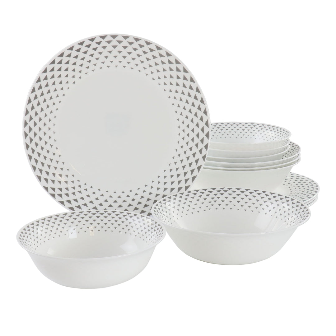 Ultra by Gibson Cane Peak 12 Piece Opal Glass Dinnerware Set in White