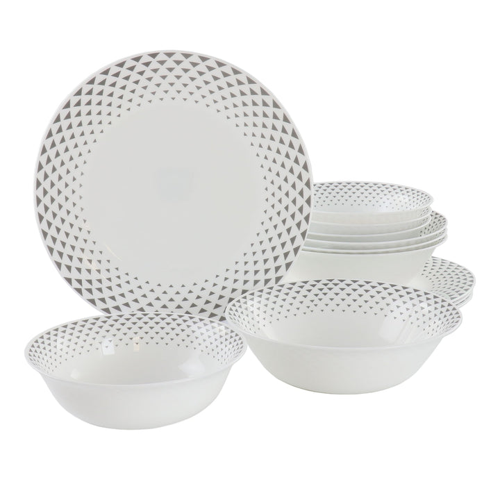 Ultra by Gibson Cane Peak 12 Piece Opal Glass Dinnerware Set in White