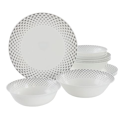Ultra by Gibson Cane Peak 12 Piece Opal Glass Dinnerware Set in White