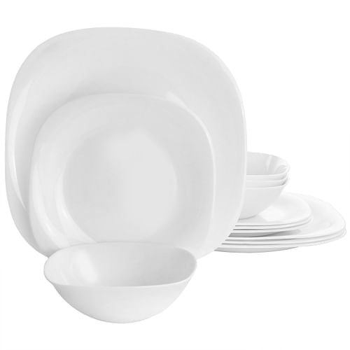 Ultra by Gibson Piazza 12 Piece Tempered Opal Glass Dinnerware Set in