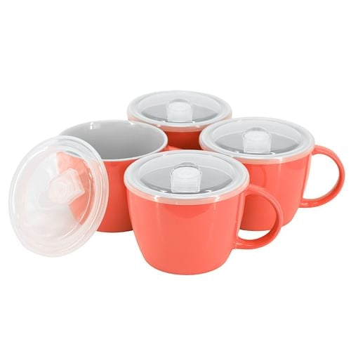 Gibson Home On The Go 4 Piece 25 Ounce Stoneware Soup Cup Set with Lid