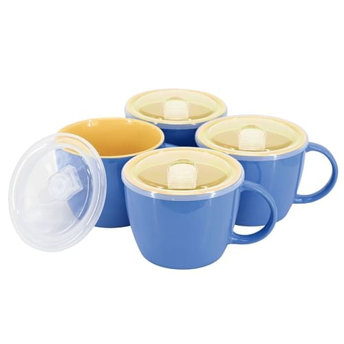 Gibson Home On The Go 4 Piece 25 Ounce Stoneware Soup Cup Set with Lid