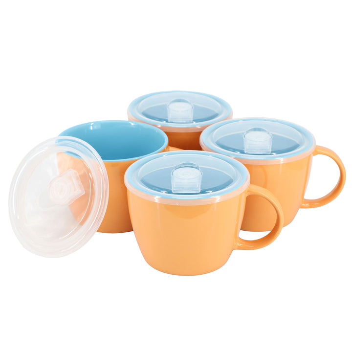 Gibson Home On The Go 4 Piece 25 Ounce Stoneware Soup Cup Set with Lid