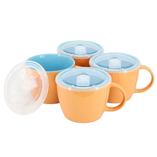 Gibson Home On The Go 4 Piece 25 Ounce Stoneware Soup Cup Set with Lid