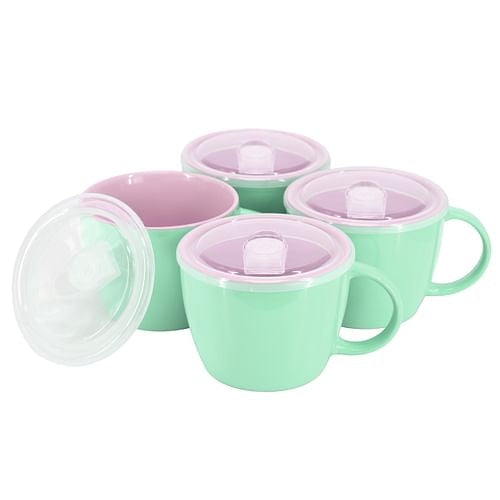 Gibson Home On The Go 4 Piece 25 Ounce Stoneware Soup Cup Set with Lid