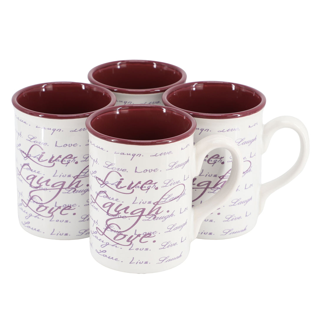Gibson Home Inspirational Words Live, Laugh, Love 4 Piece 16 Ounce