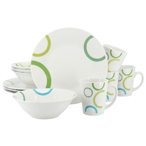 Gibson Home Green Loops 12 Piece Round Fine Ceramic Dinnerware Set in