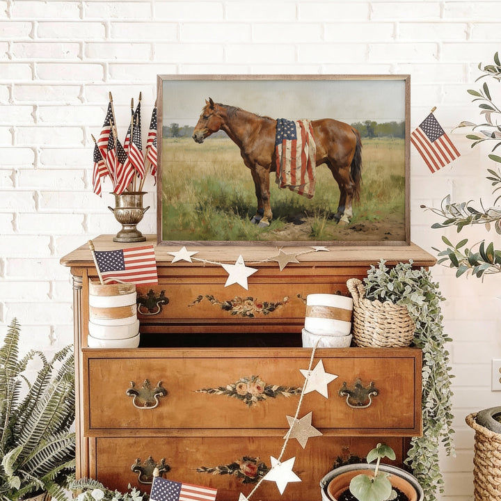 Bay Mare Horse With American Flag