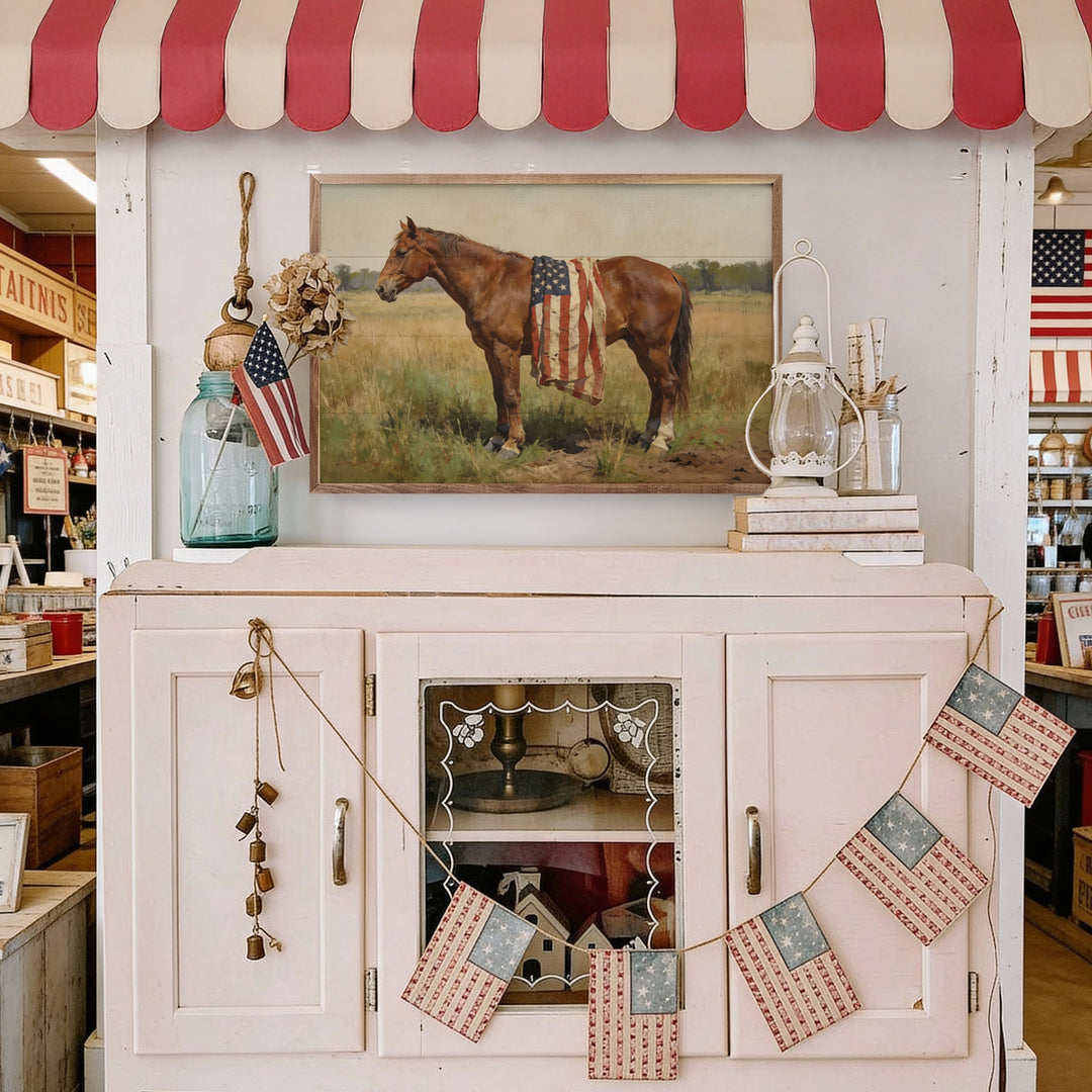 Bay Mare Horse With American Flag