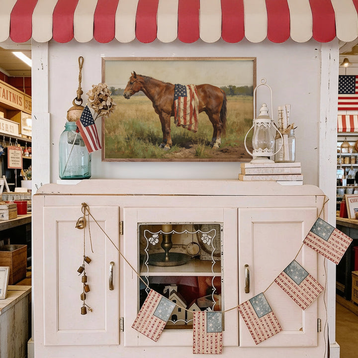 Bay Mare Horse With American Flag