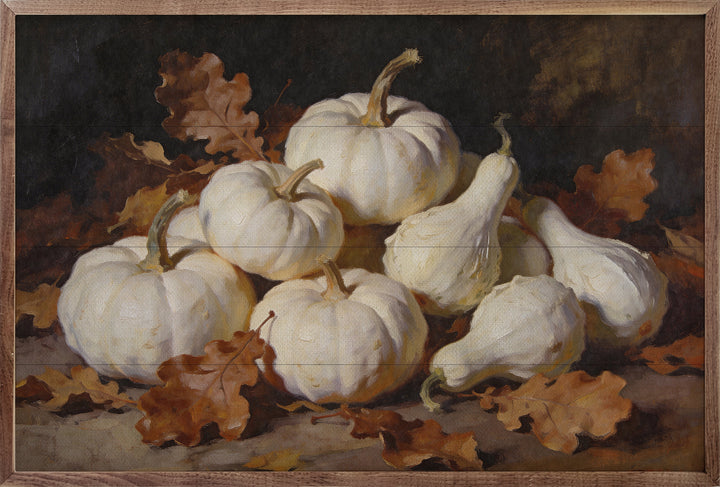 Soft White Gourd And Oak Leaves Gathering