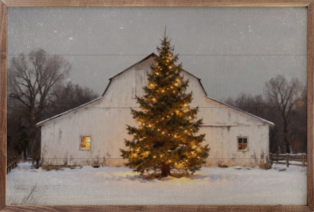 White Barn And Holiday Tree